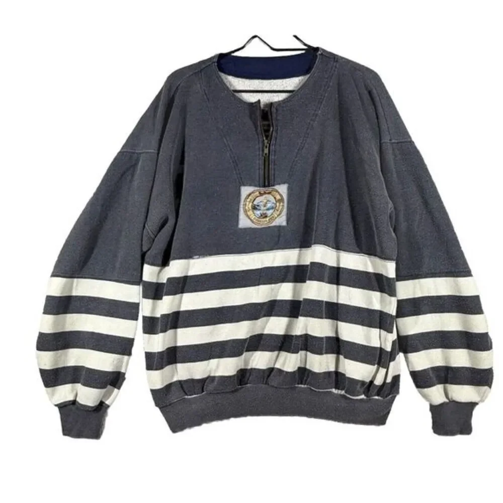 Vintage Genuine Outrage Colthing sweater 1/4‎ zip gray large surf